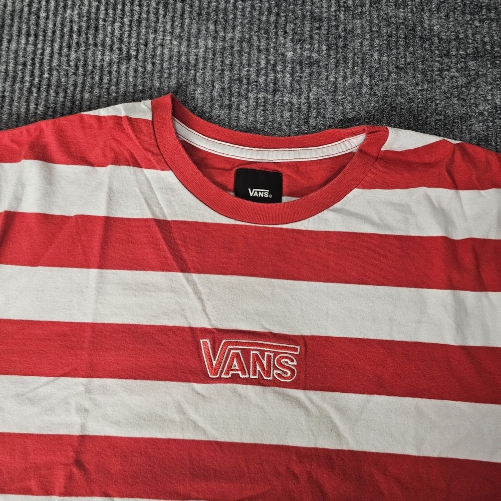 Vans Shirt Mens Large Red White Striped Graphic Skateboard Tee - Picture 2 of 10